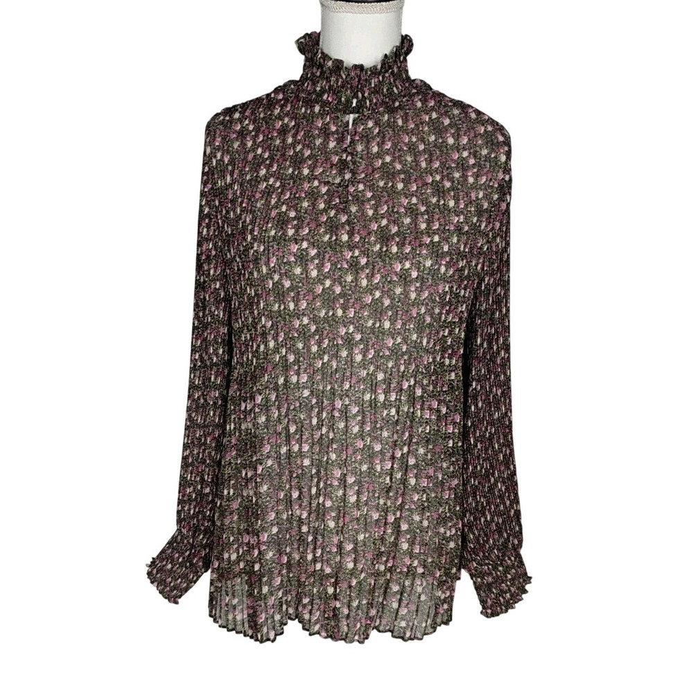 Cabi Women's Multicolor Knife Pleat Long Sleeve Blouse Floral Size M #3952